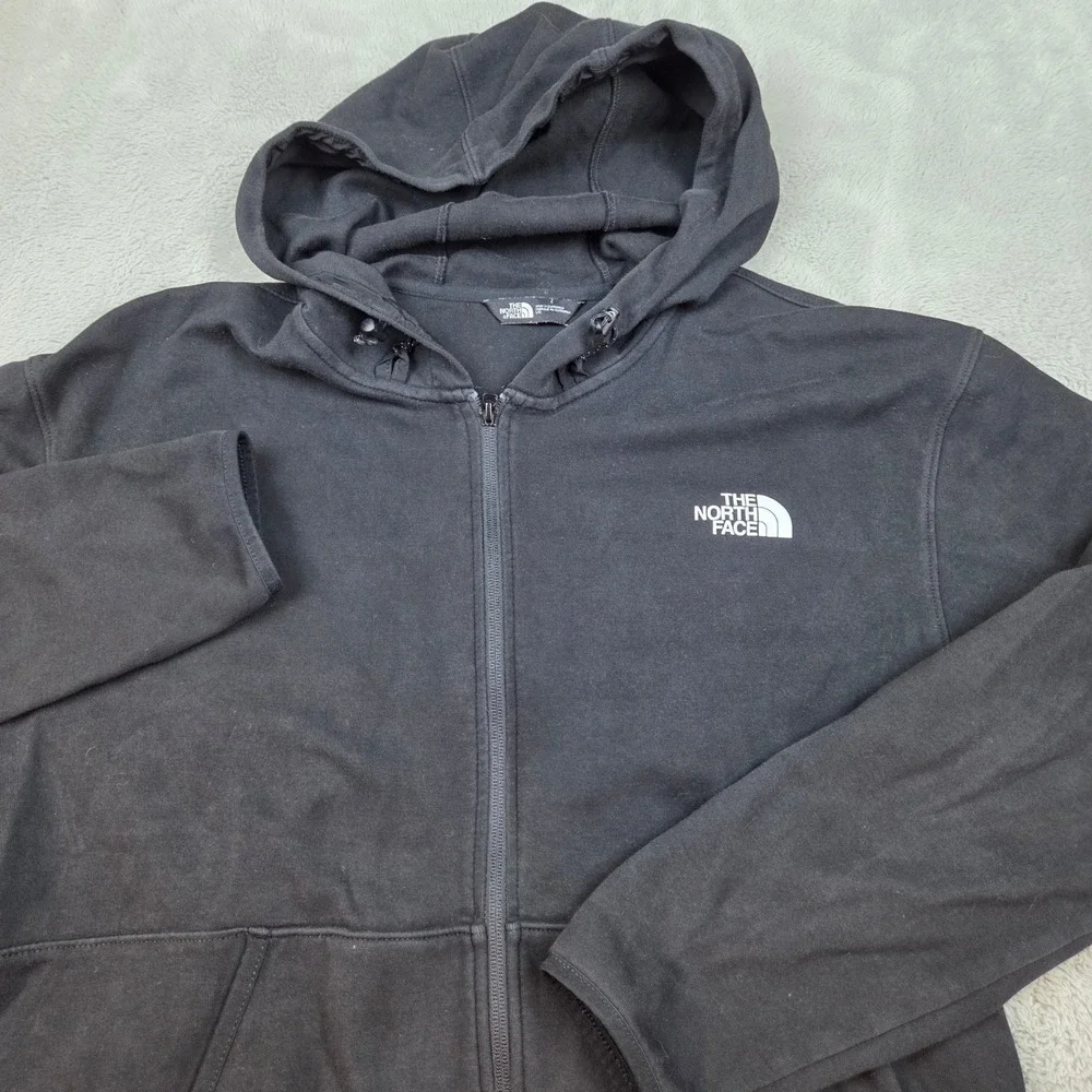 The North Face Full Zip Hoodie Mens L Athletic Logo Drawstring Pockets Black